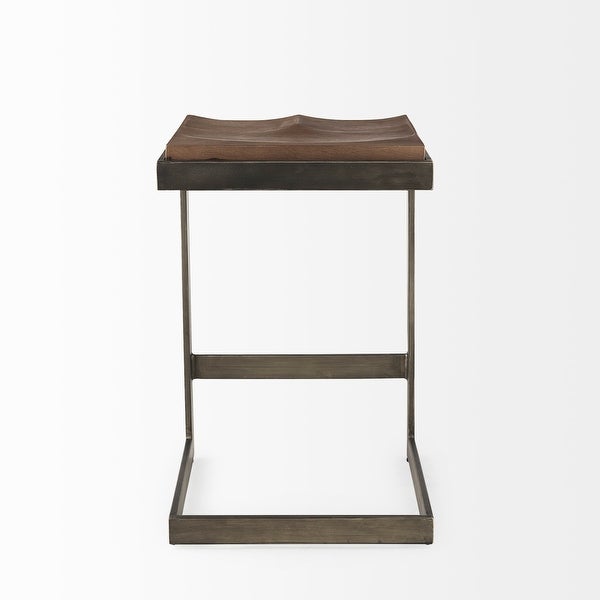 Kiran Black Solid Wood Seat w/ Black Iron Base Counter Stool