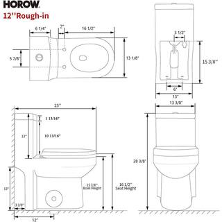 HOROW 1-piece 0.81.28 GPF High Efficiency Dual Flush Round Toilet in White with Seat Included and Brushed Gold Button HR-0033G