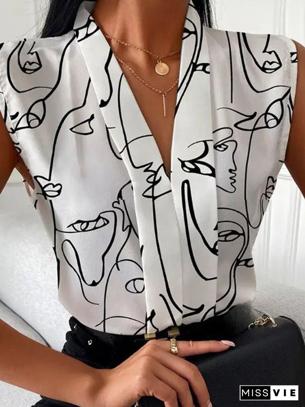 Women'S Tank Tops Printed V-Neck Sleeveless Casual Tank Top