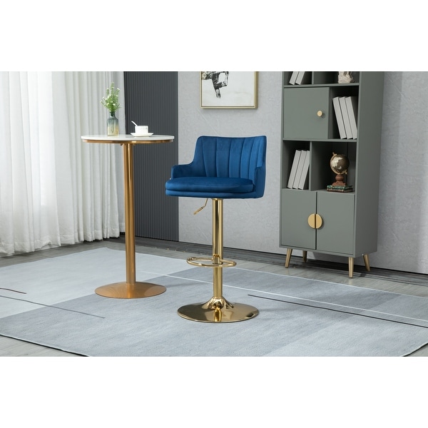 Modern Swivel Barstools with Footrest Velvet Adjustable Height Bar Chairs