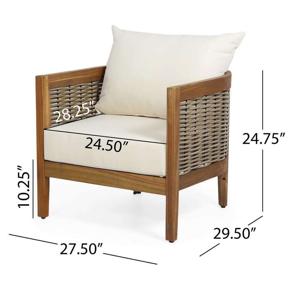 Noble House Burchett Teak Brown Removable Cushions Wood Outdoor Lounge Chair with White Cushion