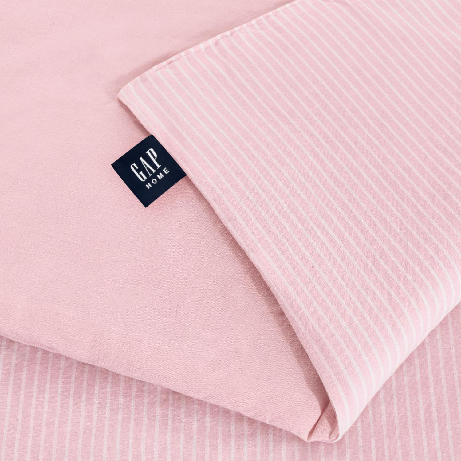 Gap Home Yarn Dyed Washed Chambray Stripe Reversible Organic Cotton Comforter Set， Full/Queen， Blush， 3-Pieces