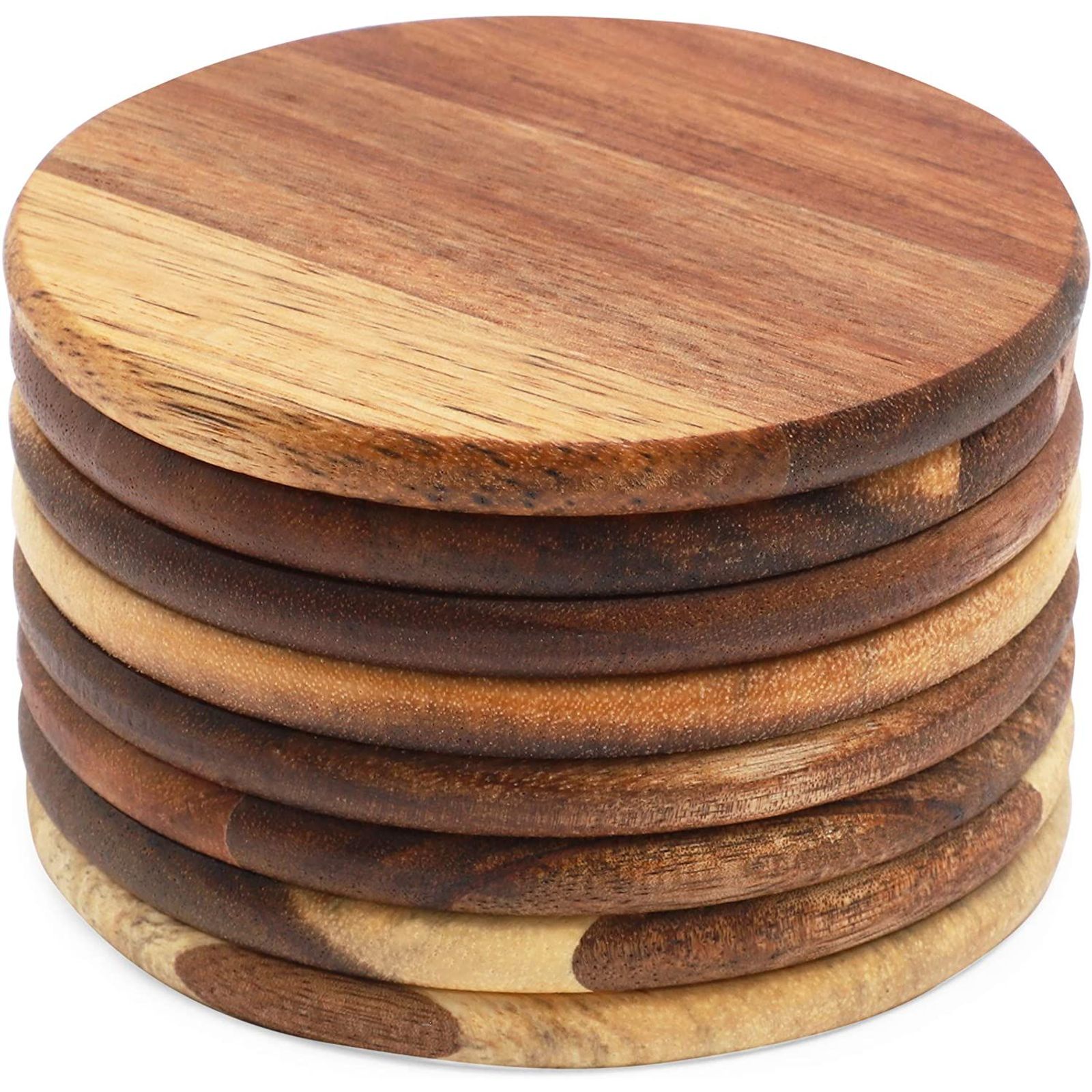 8 Pack Wooden Coasters for Drinks， Glasses， Tabletops， Dark Brown， 4 in