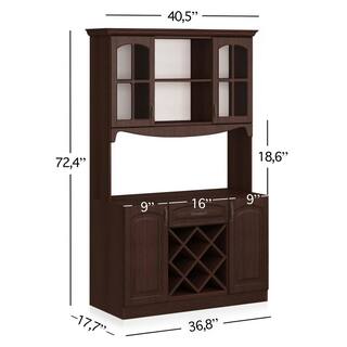 LIVING SKOG Galiano 73 in. Espresso Pantry Buffet with Hutch with Wine Rack and Drawer BJJESP