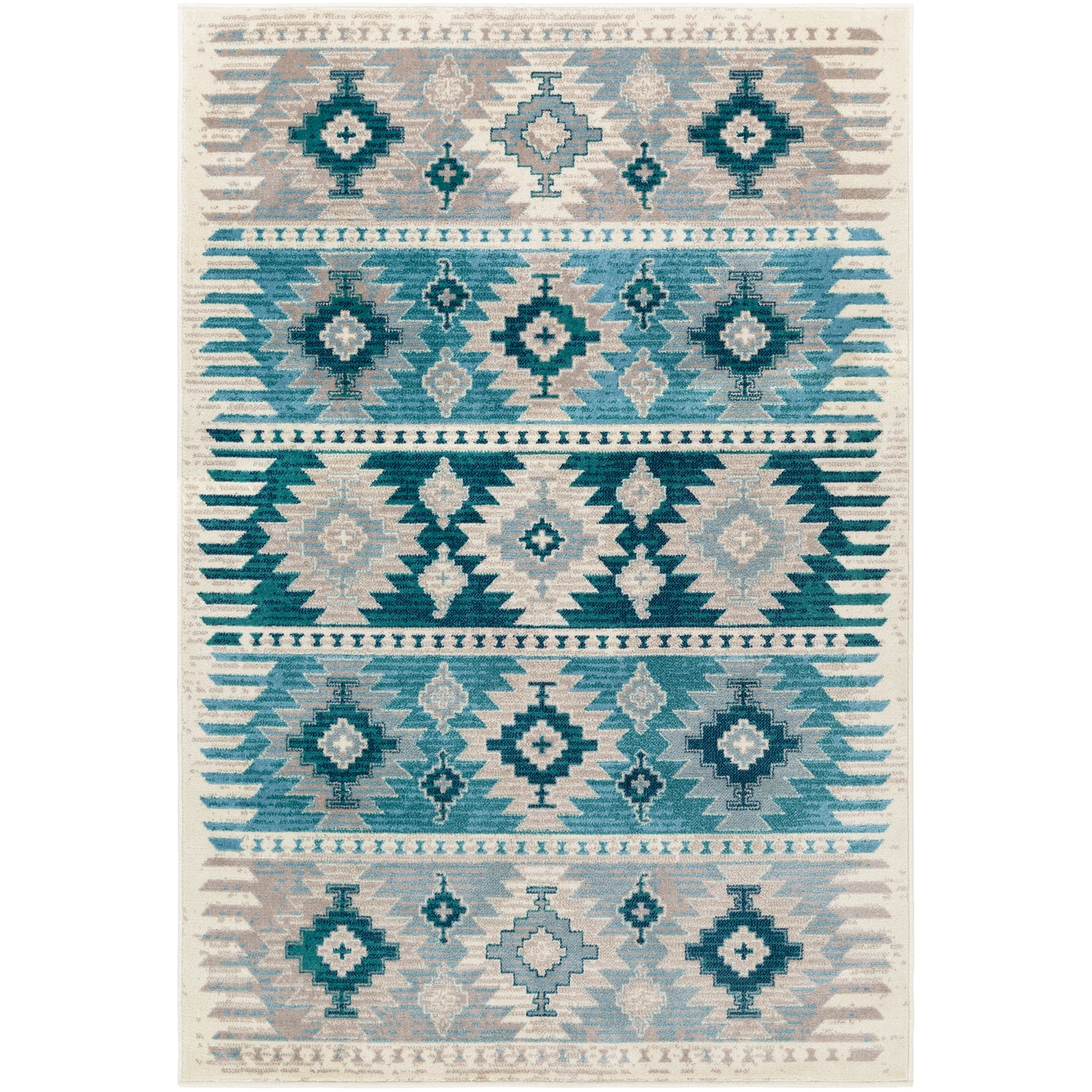 Paramount Rug in Aqua, Teal, Dark Blue, Light Gray, Cream