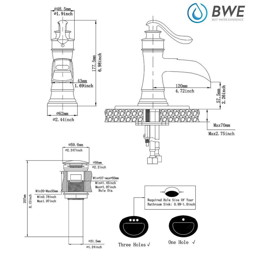 BWE Waterfall Single Hole Single-Handle Low-Arc Bathroom Faucet With Pop-up Drain Assembly In Matte Black A-96556-Black