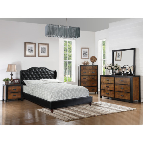 Queen Size Bed 1pc Bed Set Black Faux Leather Upho...