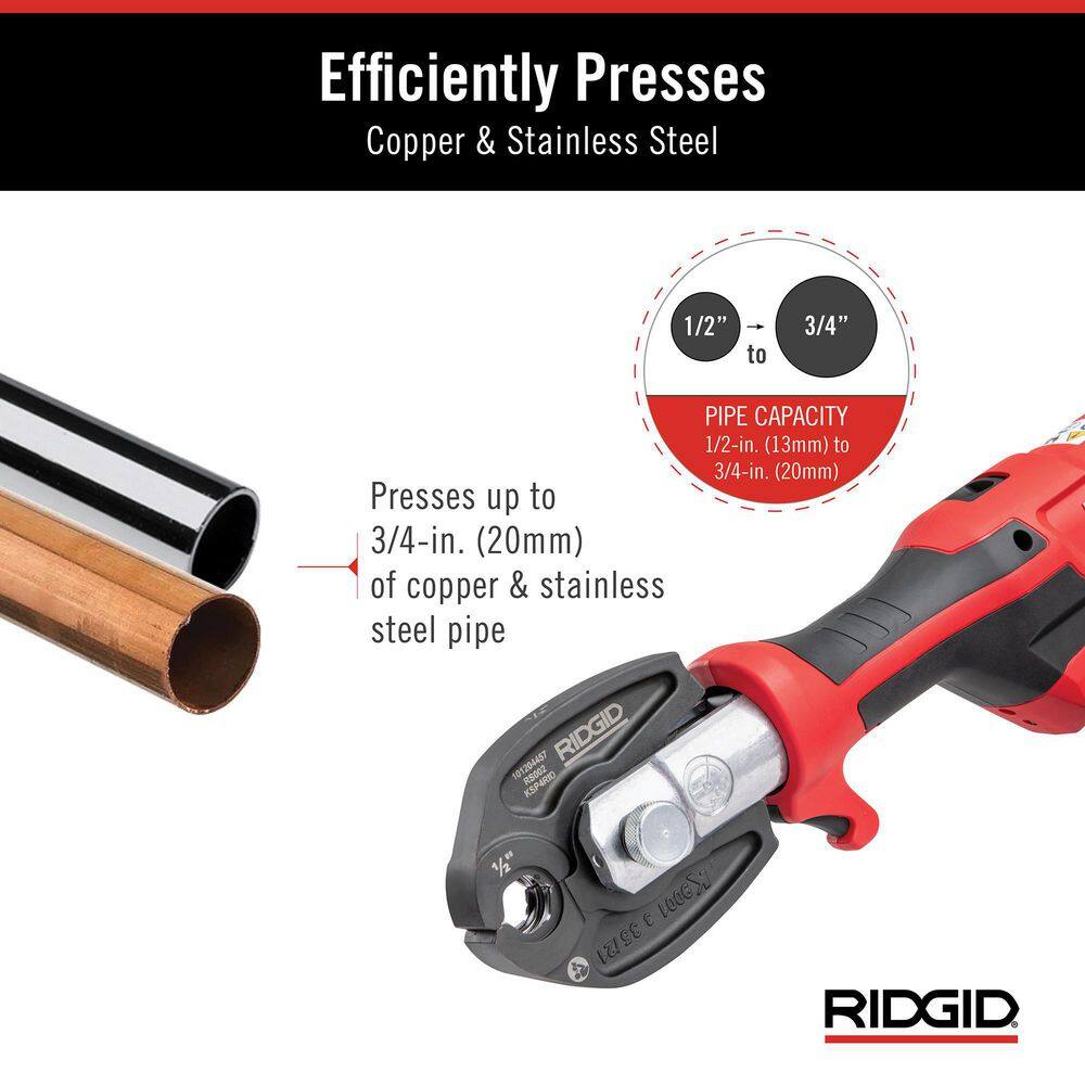 RIDGID RP 115 Mini Press Tool Kit for 12 in. - 34 in. Copper  Stainless Fittings with 12V Li-Ion Battery (Includes 6 Items) 72553