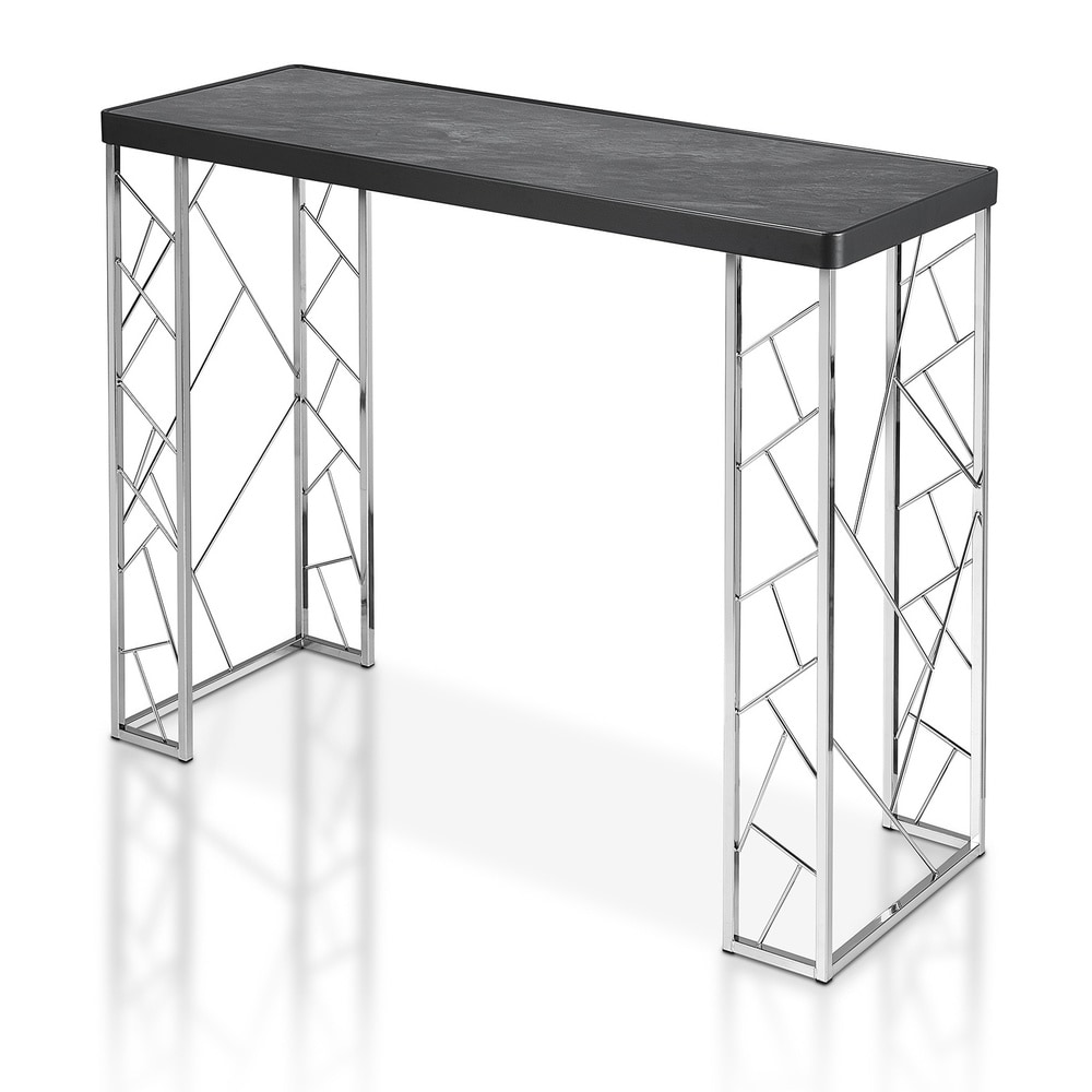 ison Modern Black and Chrome 39 inch Faux Marble Sofa Table by Silver Orchid