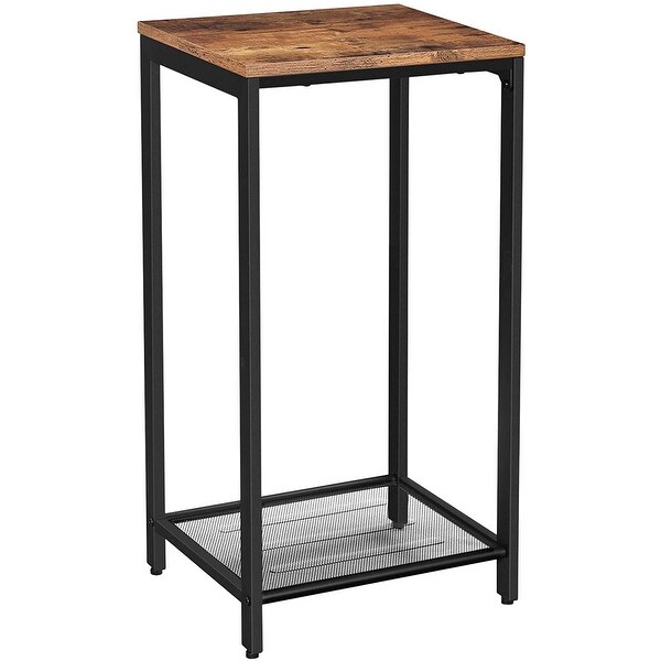 VASAGLE Rustic Brown Side Table， Metal End Table， Telephone Table with Mesh Shelf， Hallway， Living Room， Easy Assembly