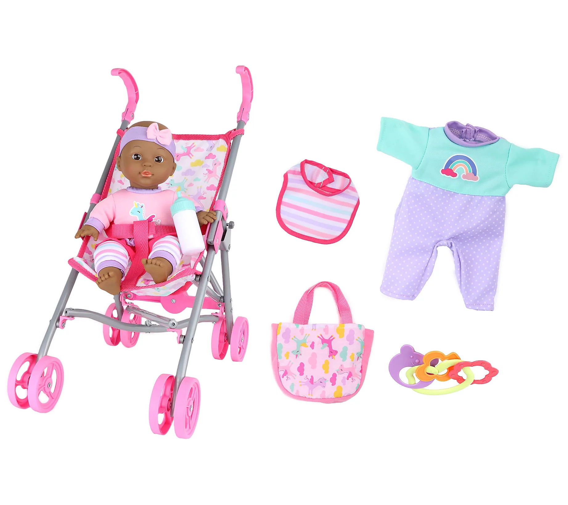 12 Baby Doll Care Gift set with Stroller - African American