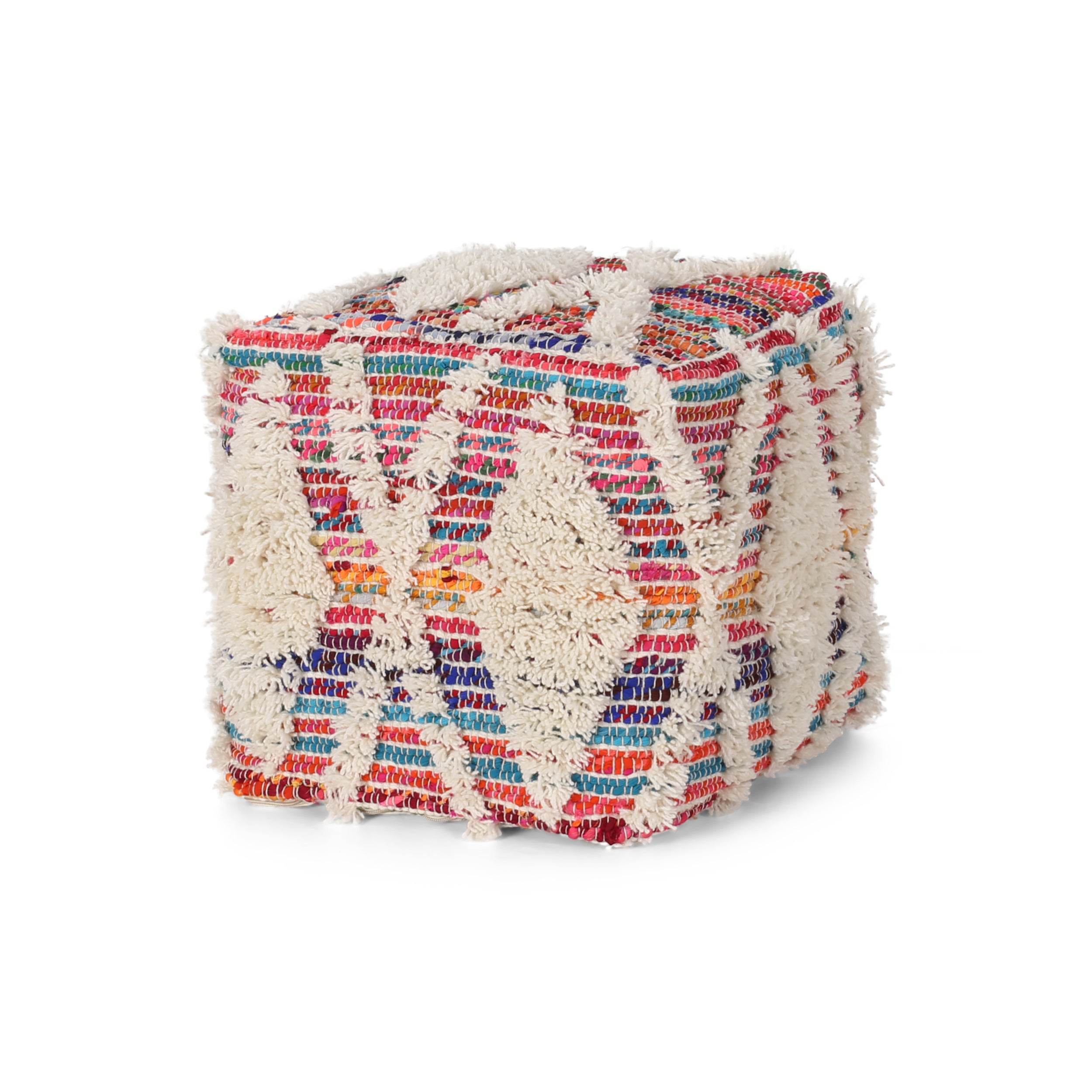 Etoney Boho Wool and Chindi Pouf