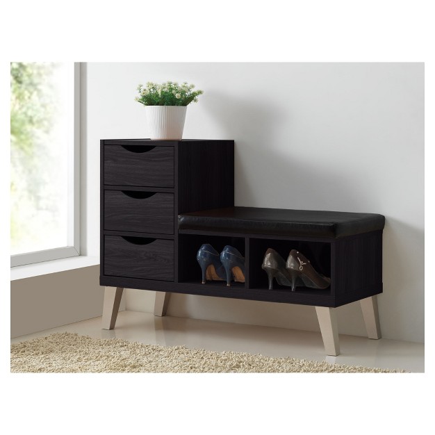 Arielle Modern And Contemporary Wood 3 Drawer Shoe Entryway Benches With Two Open Shelves Dark Brown Baxton Studio