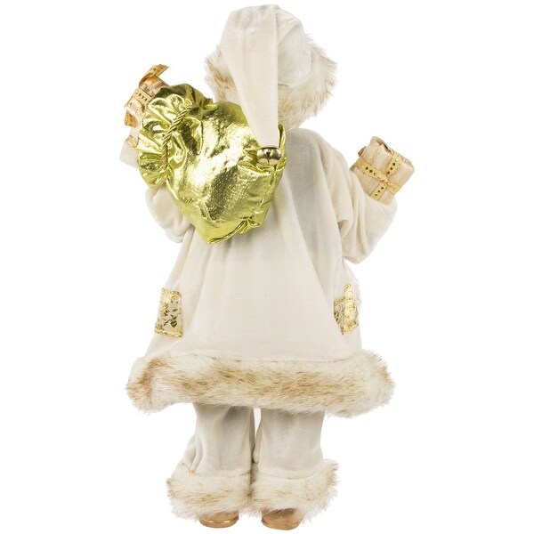 18 Ivory and Gold Santa Claus with Gift Bag Christmas Figure