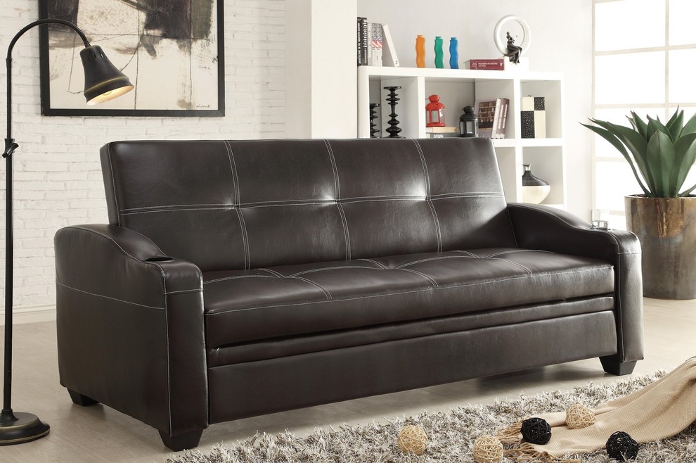 Casement Click Clack Convertible Sofa  Dark Brown Leather   Transitional   Sofas   by AMOC  Houzz