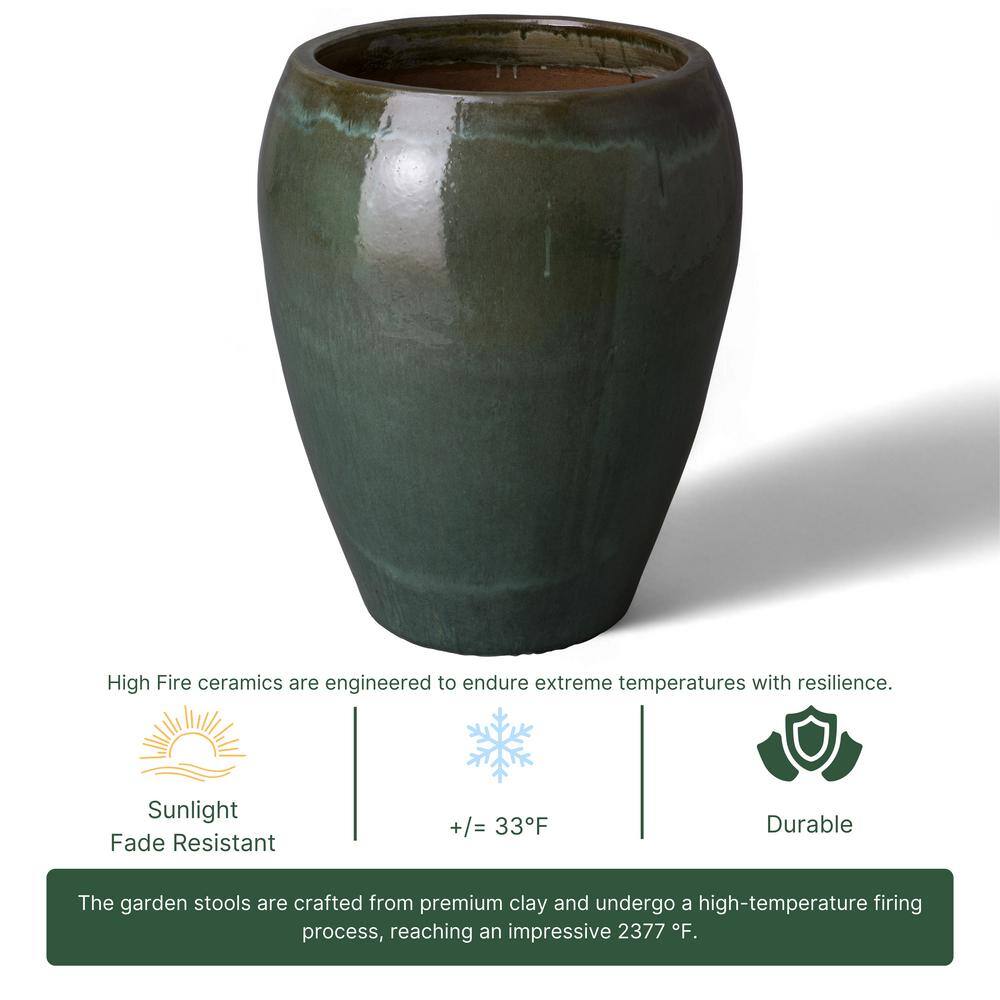 Emissary 17 in. D x 23 in. H Tea Green Ceramic Round Planter with Drainage Hole 12173TG-1