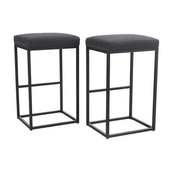 PHI VILLA Steel/ PU Leather 30-inch Bar Stool (Set of 2)