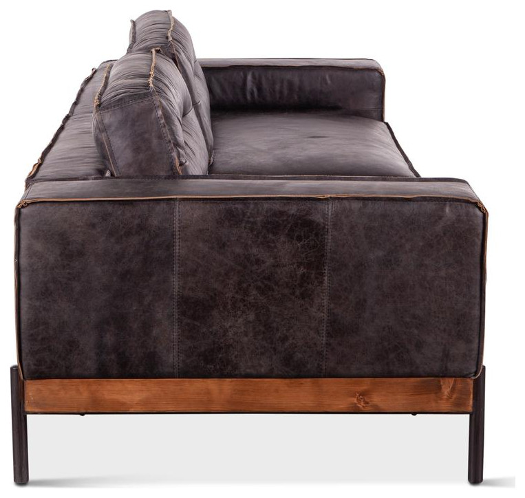 Chiavari Distressed Antique Ebony Leather Sofa   Industrial   Sofas   by HedgeApple  Houzz