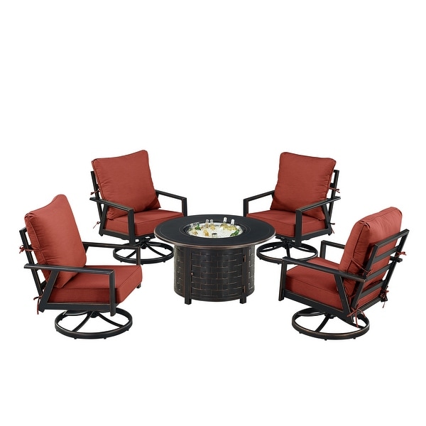 Black Aluminum Fire Table Set with Four Club Chairs