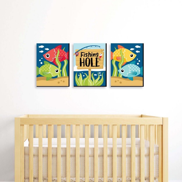 Big Dot Of Happiness Let x27 s Go Fishing Fish Themed Nursery Wall Art And Kids Room Decor 7 5 X 10 Inches Set Of 3 Prints