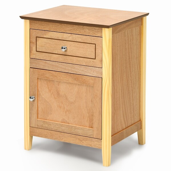 Modern End Side Table Freestanding Nightstand with Drawer and Cabinet - - 34319860