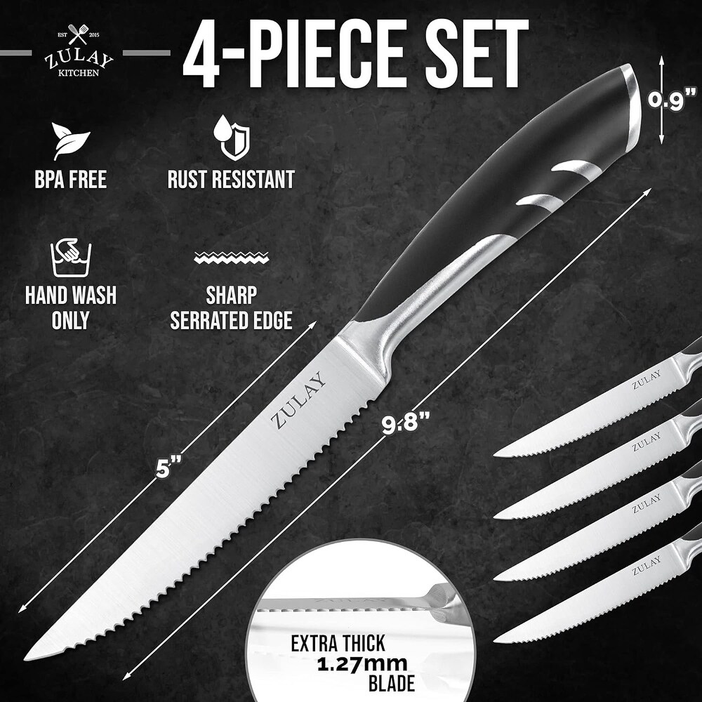 Ultra Sharp Serrated Steak Knives with Comfortable Non slip Handle Set of 4