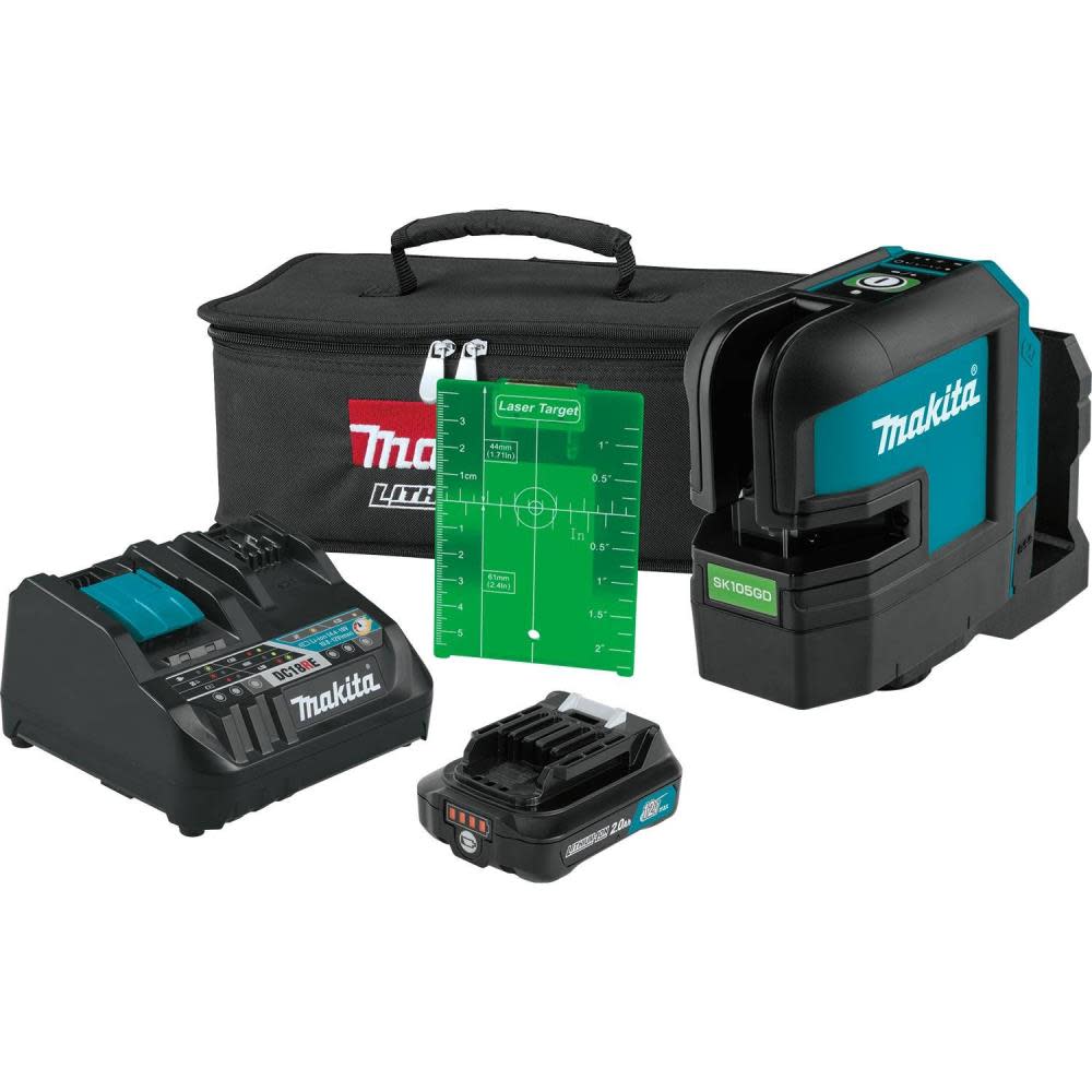 Makita 12V Max CXT Self-Leveling Cross-Line Green Beam Laser Kit SK105GDNAX from Makita