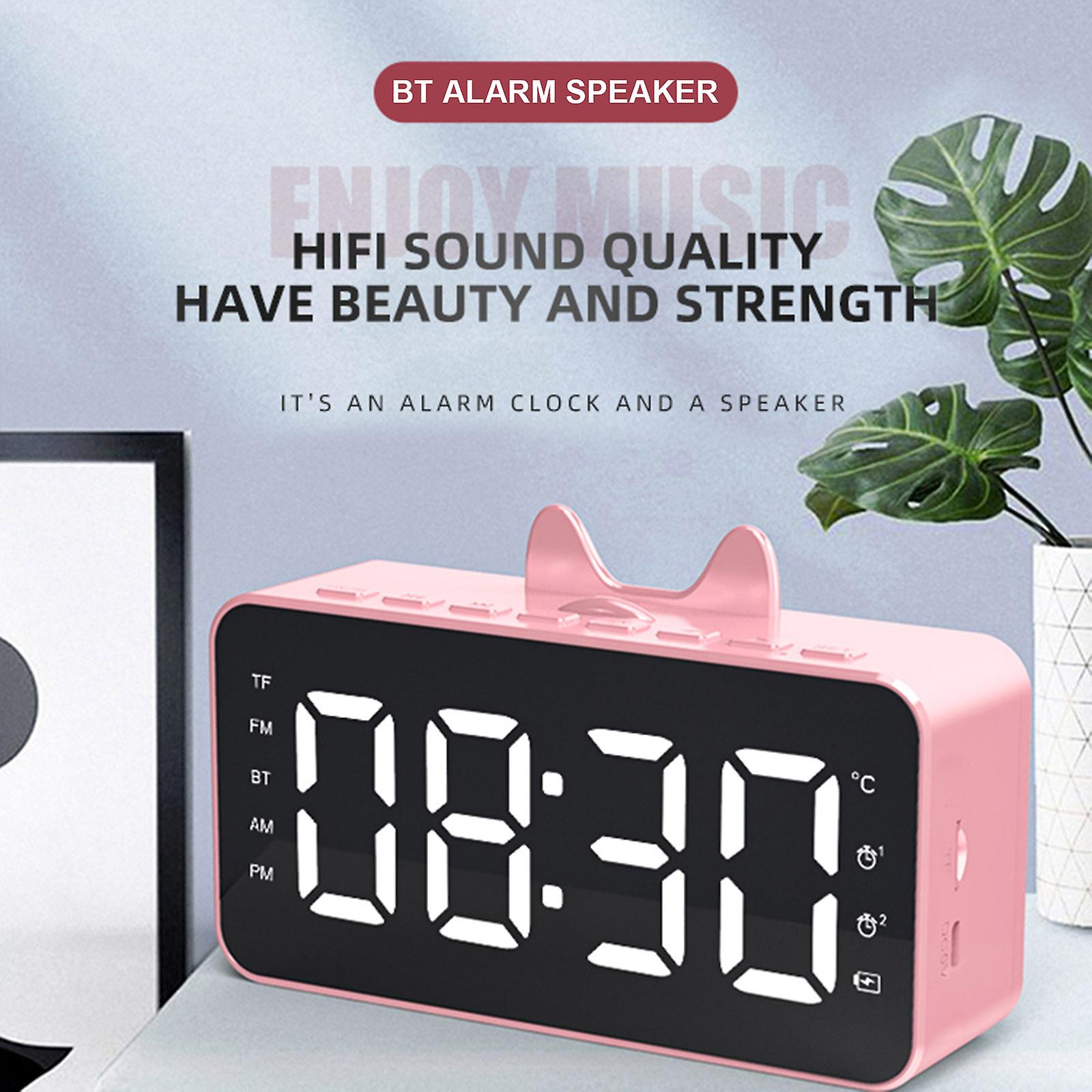 Q9 Bt Clock Digital Speaker Mirror Alarm Clock Led Screen Fm Radio Support 32gb Tf Card Music Playing With Usb Charging Cable White Pp Handle