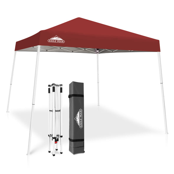 EAGLE PEAK 10' x 10' Slant Leg Pop-up Canopy Tent Easy One Person Setup Instant Outdoor Canopy Folding Shelter with 64 Square Feet of Shade