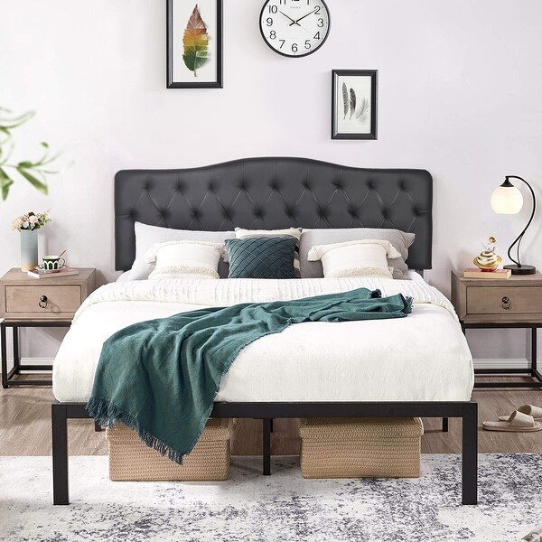 Modern Height Adjustable Tufted Faux Leather Upholstered Headboard，Black - - 36083327