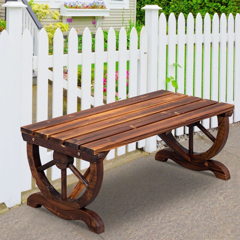 Patio Backyard Porch Garden Rustic 2 Person Wooden Wagon Wheel Bench