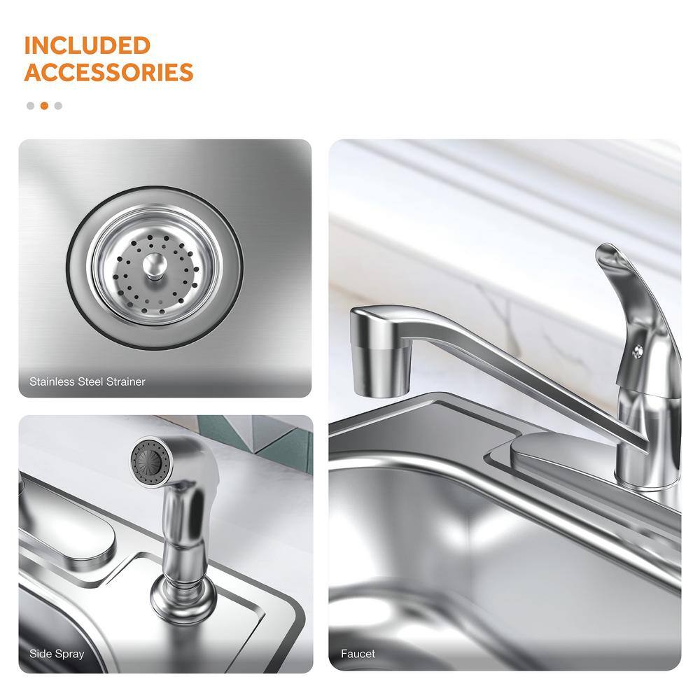 Glacier Bay 33 in. All-in-One Drop-In Stainless Steel 4-Hole Double Bowl Kitchen Sink with Faucet and Sprayer VT3322A08SHA1-2