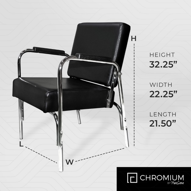 Puresana Chromium Ella Professional Auto Reclining Shampoo Chair With Washable Vinyl High Density Foam Cushions And Stainless Steel Frame Black