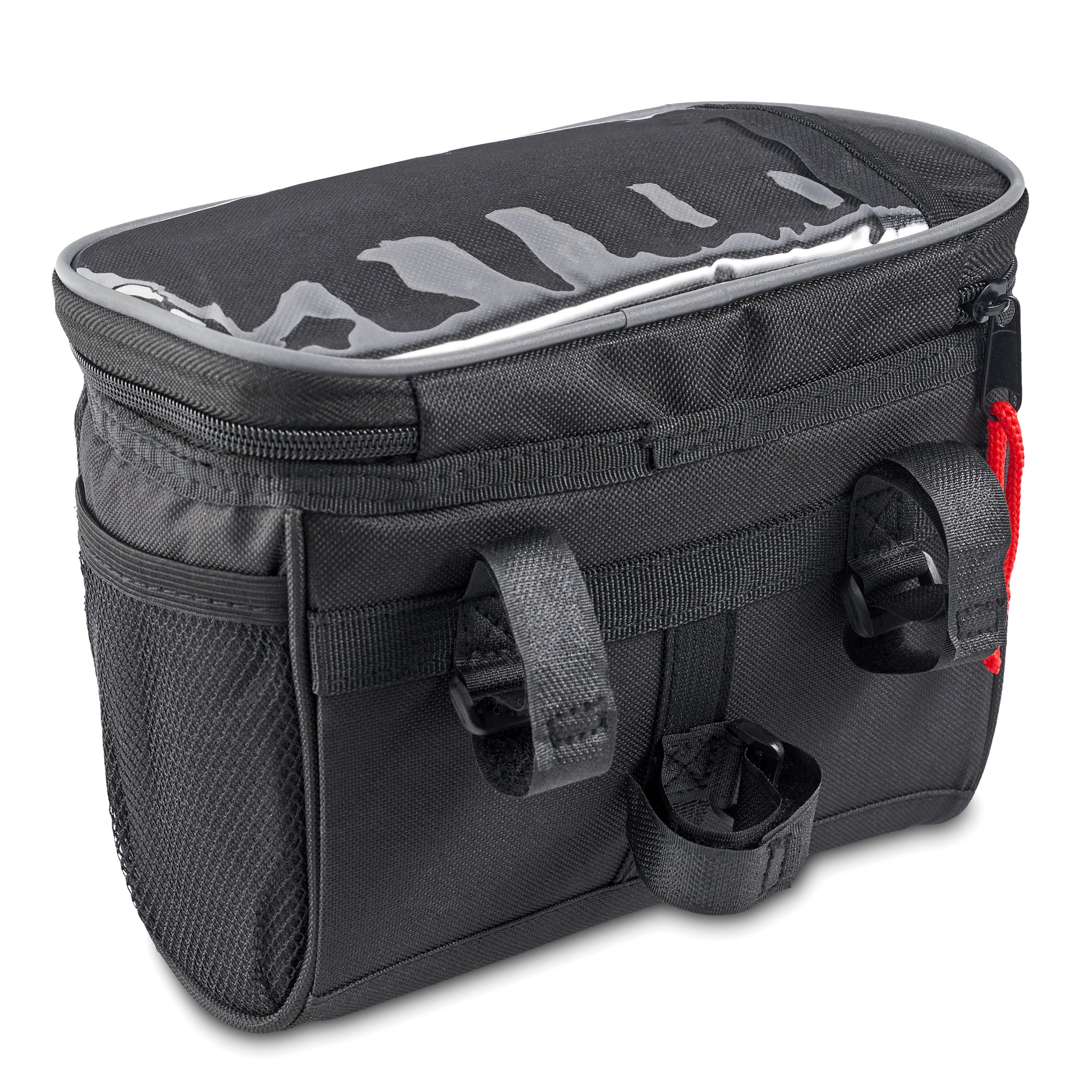 Ozark Trail Handlebar Cooler Bicycle Basket Bag with Smartphone Pocket， Black and Grey