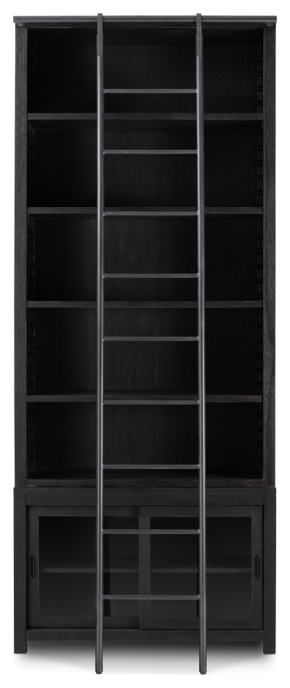 Admont Bookcase And Ladder Worn Blk   Transitional   Bookcases   by Zin Home  Houzz