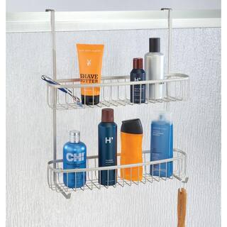 Dracelo Satin Extra Wide Stainless Steel BathShower Over Door Caddy Hanging Storage Organizer 2-Tier Rack with Hook and Basket B07CZ3DGVC