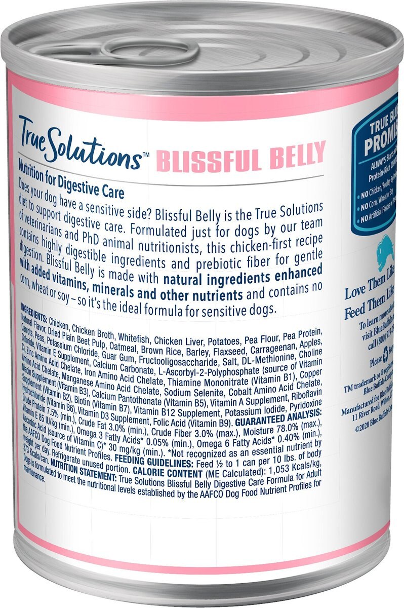 Blue Buffalo True Solutions Blissful Belly Digestive Care Formula Wet Dog Food， 12.5-oz， case of 12