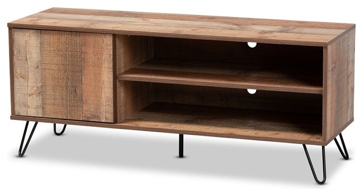 Baxton Studio Iver 1 Door Wood TV Stand in Rustic Oak   Industrial   Entertainment Centers And Tv Stands   by HedgeApple  Houzz