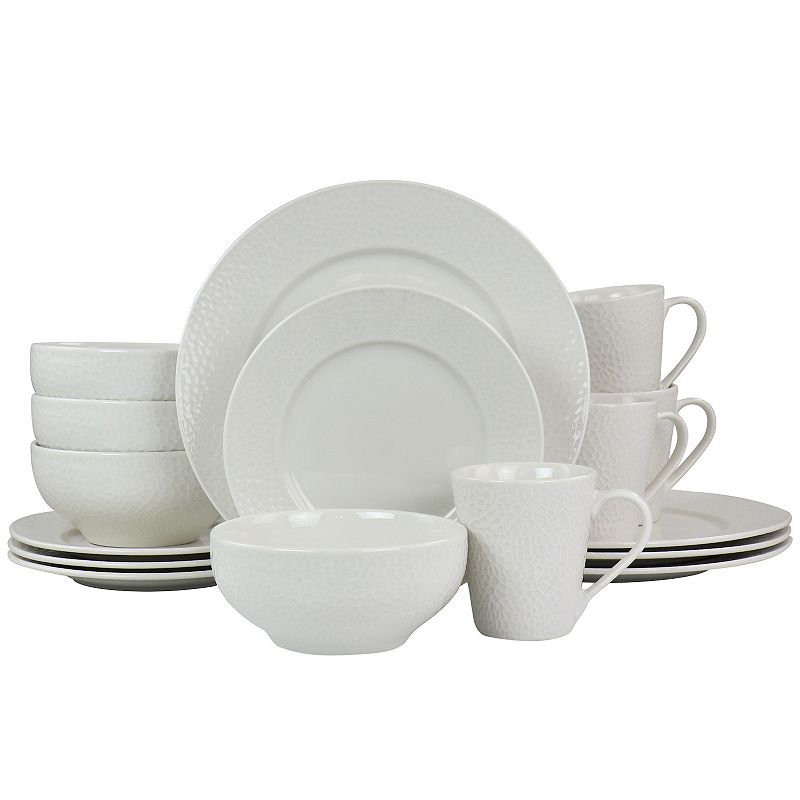 Elama Jasmine 16 Piece Porcelain Dinnerware Set in White