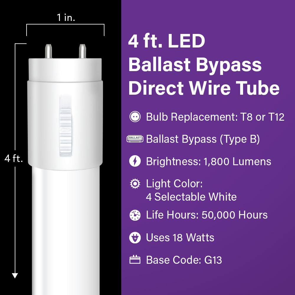 Feit Electric 18-Watt 4 ft. T8T12 G13 Type B Ballast Bypass Linear LED Tube Light Bulb Tunable White (10-Pack) T48154CCTBLED10