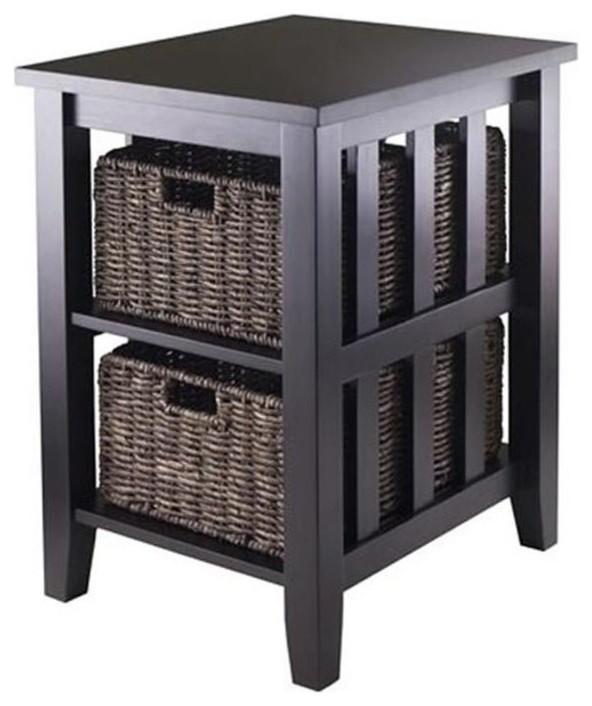 Pemberly Row Side Table with Two Foldable Baskets in Espresso   Tropical   Side Tables And End Tables   by Homesquare  Houzz