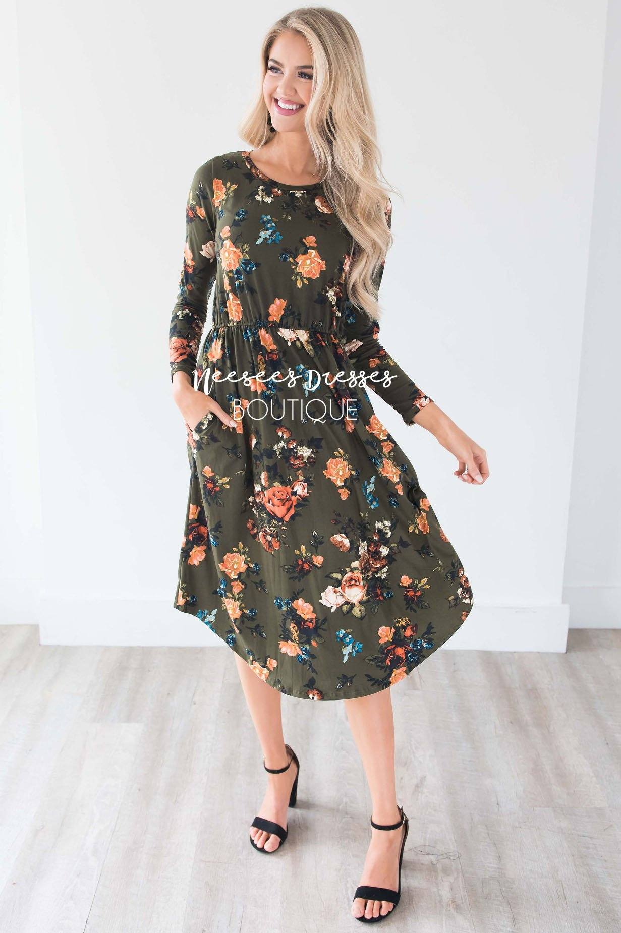 Olive In Bloom Long Sleeves Dress