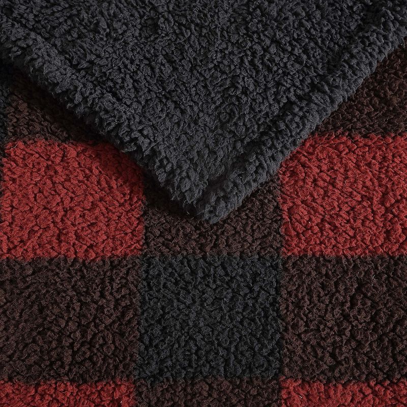 Eddie Bauer Cabin Buffalo Plaid Red Sherpa Reversible Throw Blanket