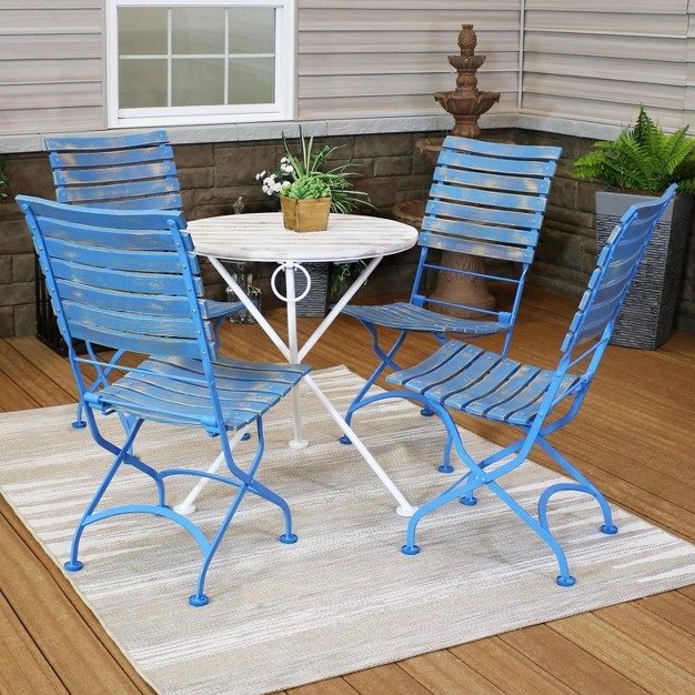 Sunnydaze Indoor outdoor Shabby Chic Cafe Chestnut Wood Folding Bistro Table And Chairs 5pc