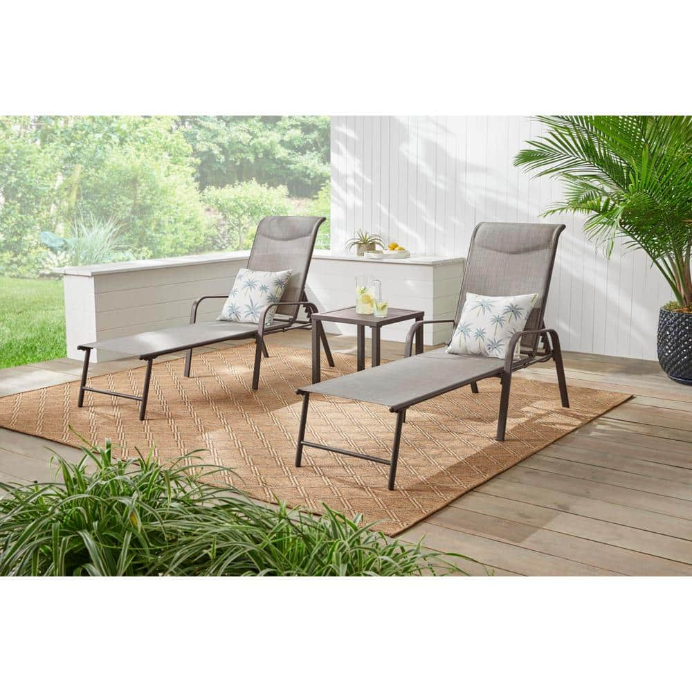 StyleWell Mix and Match Steel Stackable Sling Outdoor Chaise Lounge in Riverbed Taupe with Headrest (2-Pack) FLS00207-2PKRVB