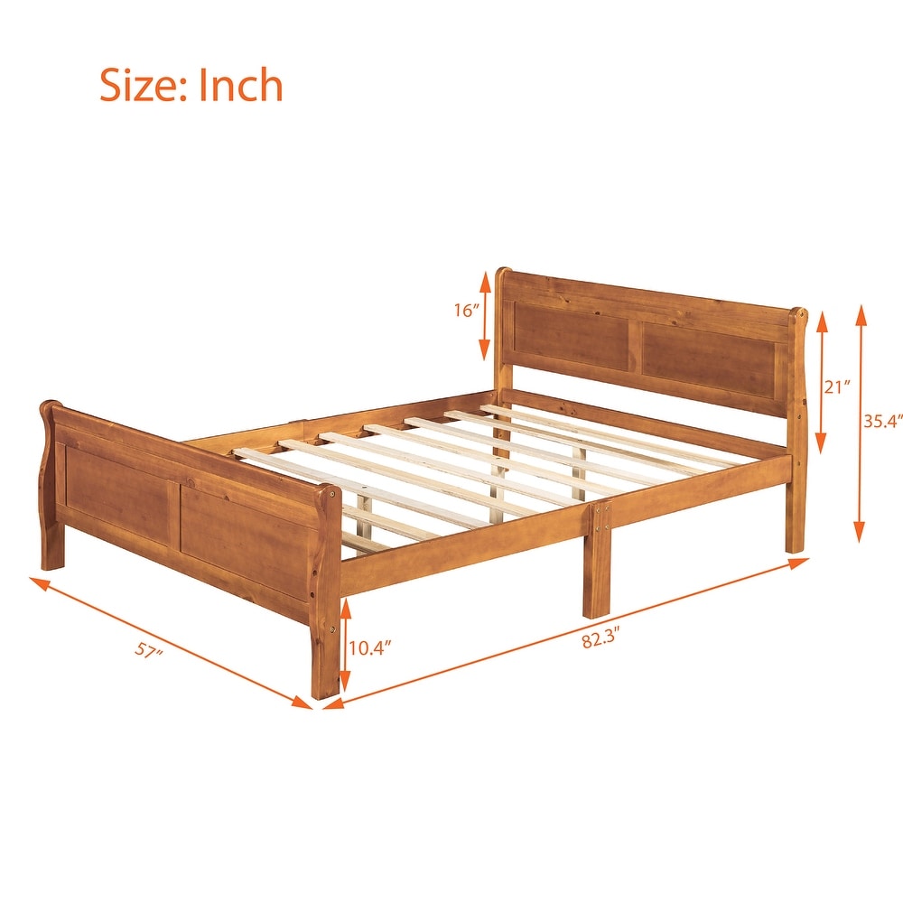 Full Wood Platform Sleigh Bed Frame with Headboard for Guest Living Room