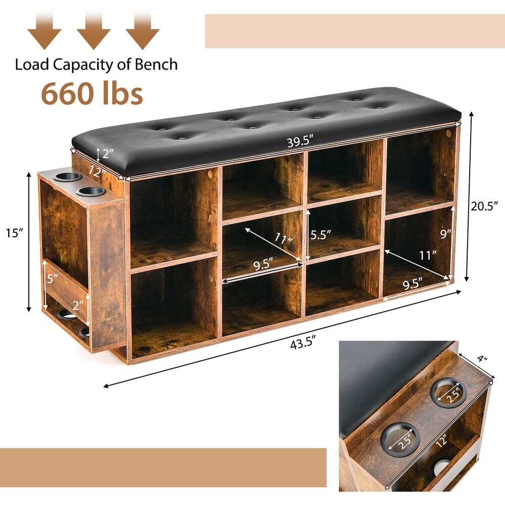 Costway Wooden Shoe Bench 10 Cube Storage Organizer with Padded   See Details