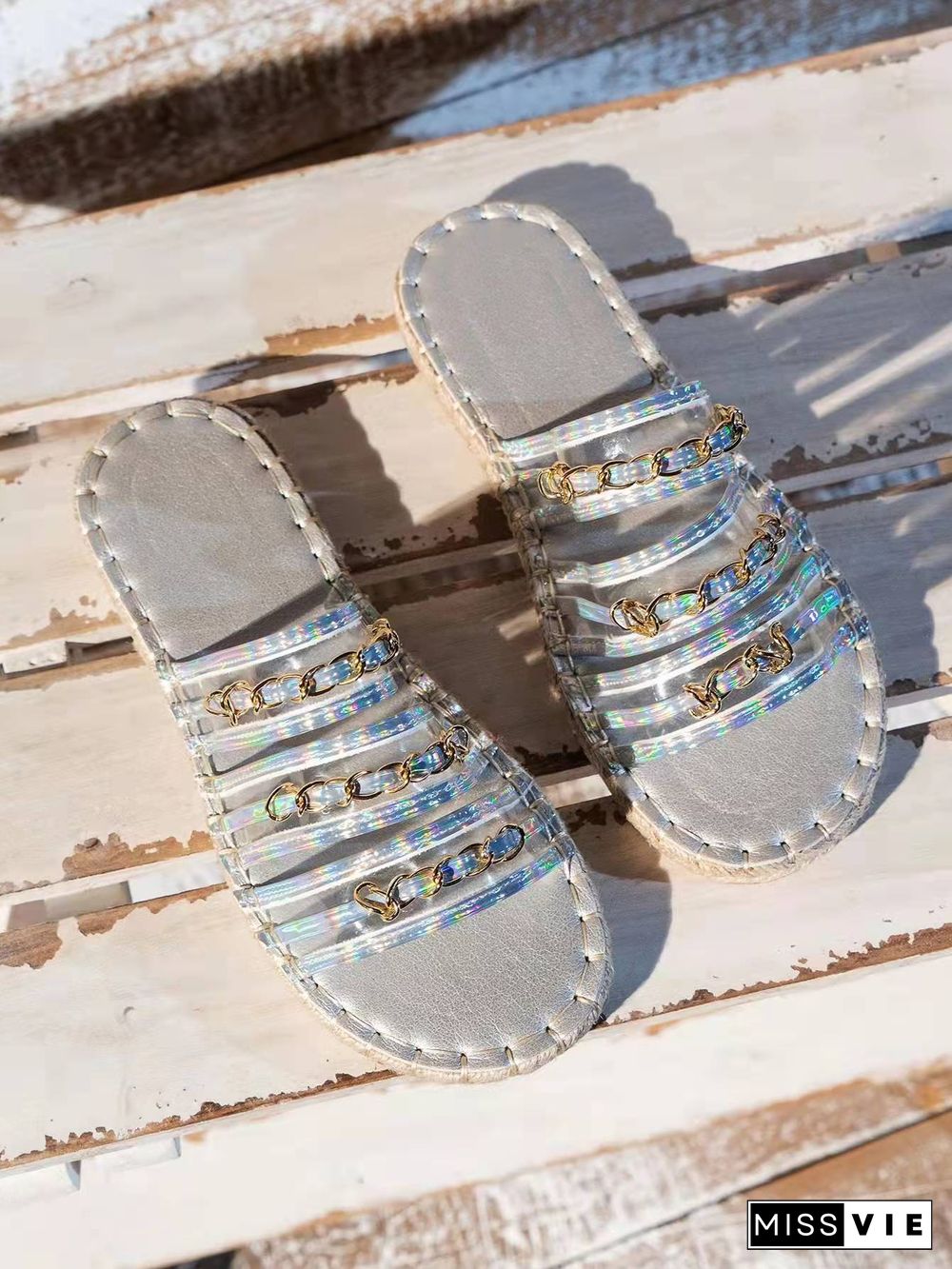 Rhinestone Hollow Stripe Slippers