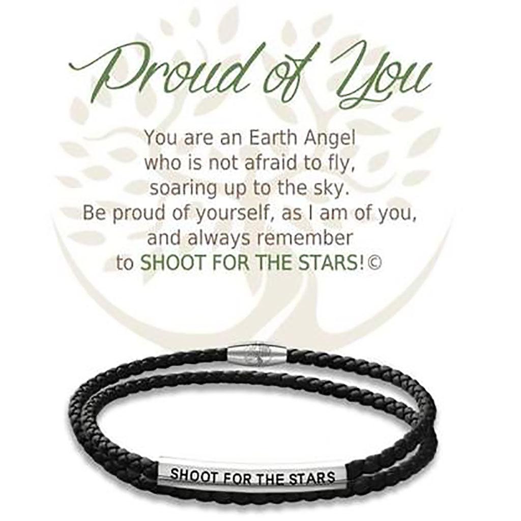 Earth Angel  Proud of You Black Leather Bracelet