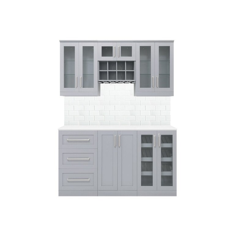 NewAge Products Home Bar 7 pc. Cabinet Set w/ Glass Subway Tile